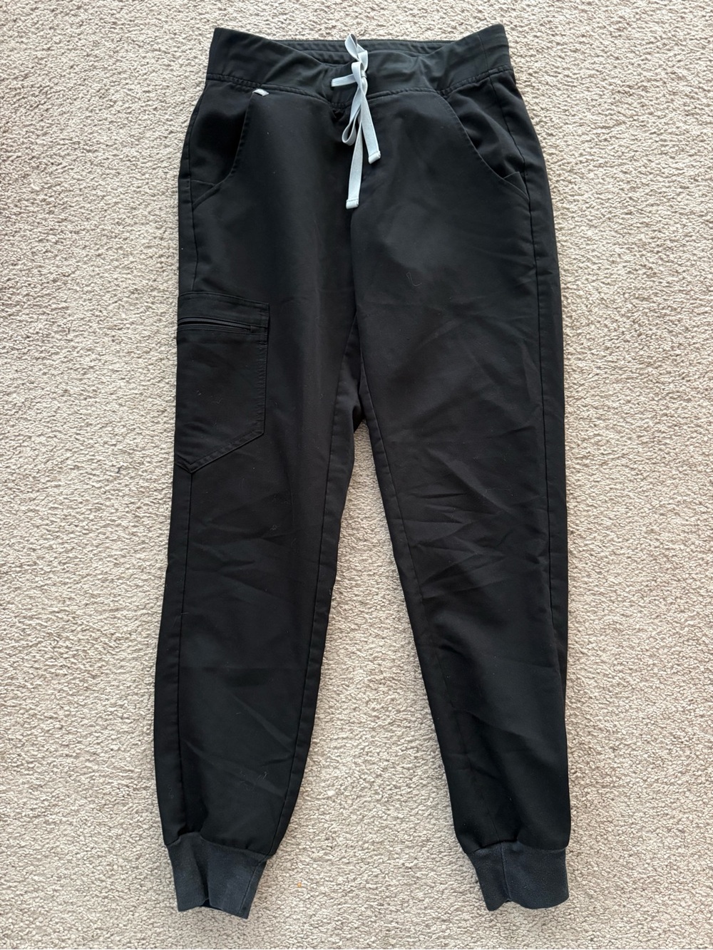 Figs Black Track Jogger Pants with Light Gray Drawstring